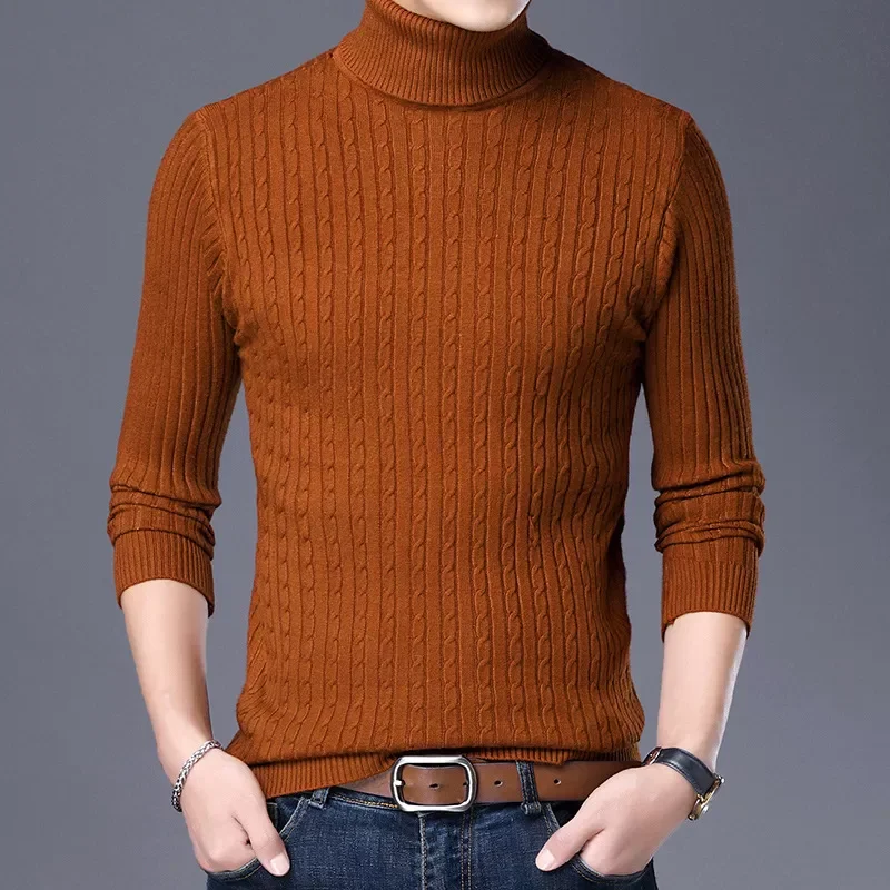 

2023NEW Autumn and Winter New Men's Jacquard Turtleneck Sweater Fashion Casual Thick and Warm Pullover Sweater Male Brand Cl