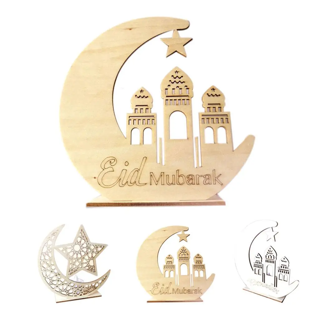 

Muslim LED Light Wooden Ramadan EID Mubarak Decorative Star Moon Wood Islam Mosque Plaque DIY Home Decoration