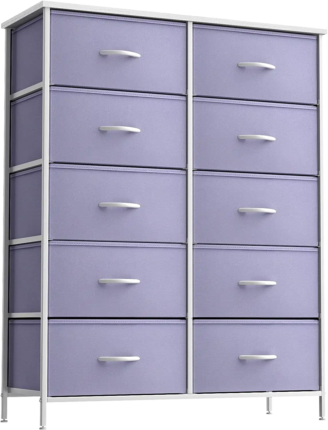 

Dresser with 10 Drawers - Storage Unit Organizer Chest for Clothes - Steel Frame, Wood Top, and Easy Pull Fabric Bins