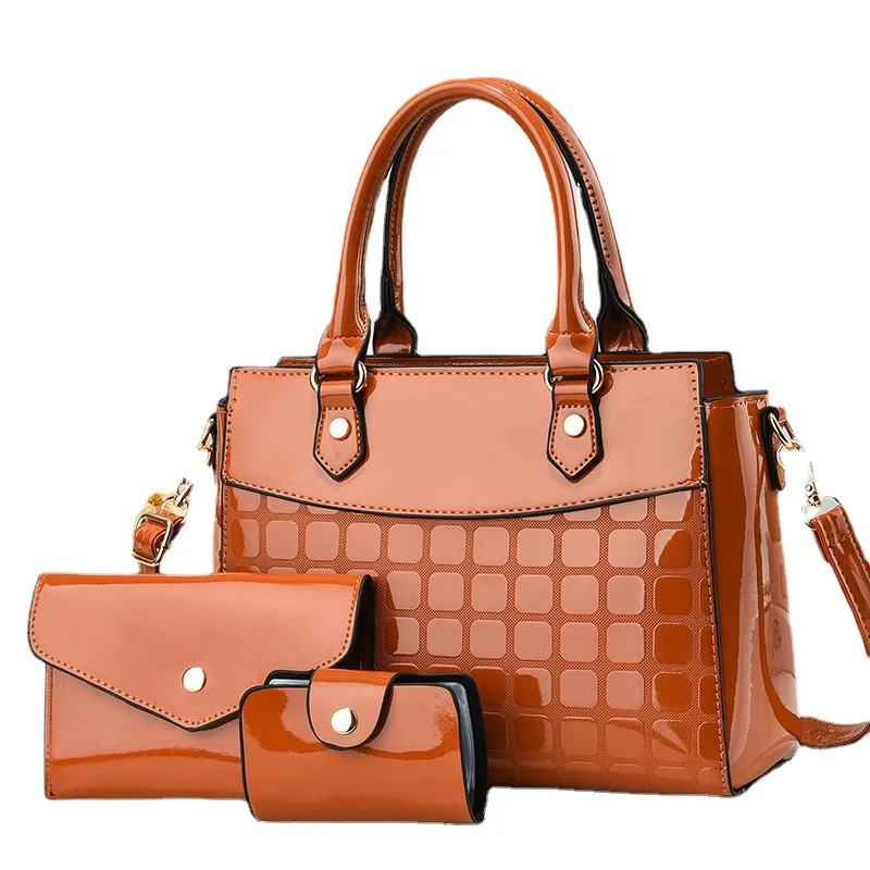 

New 3 Piece Set Women's Bag Bright Leather Women's Composite Bag Fashion High Capacity Women's Handbag Shoulder Crossbody Bag