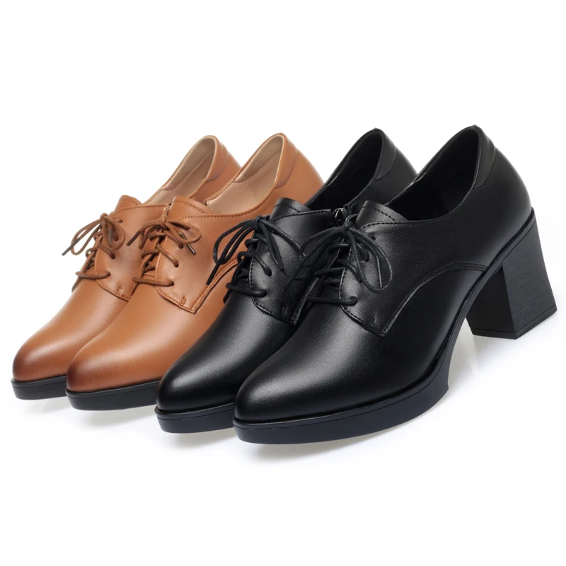 DIMANYU Dress Shoes Female New 2023 Spring High Heels Real Leather Lace-up Women's Shoes British Platform Women's Shoes