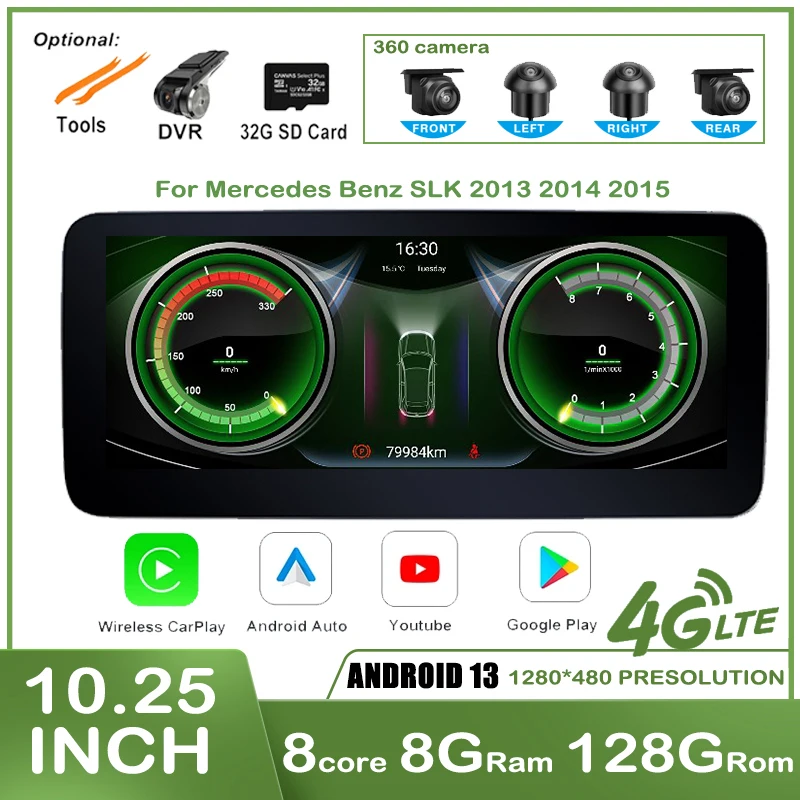 

10,25 ''Android 13 для Mercedes Benz SLK 2013 2014 2015 Bluetooth мультимедийный плеер GPS Радио Carplay стерео автомобильные аксессуары