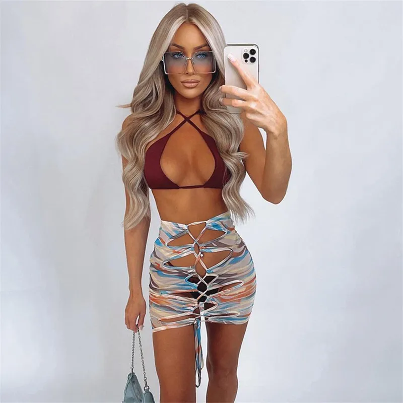 

2022 Spring New Sleeveless Swimsuit Skirt High Elastic Bathing Suit Slim Sexy Beach Wear Fashion SwimWear 3 Piece Set Women