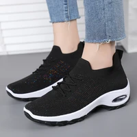 knitted air cushion sneakers women 2022 autumn breathable mesh platform sport shoes woman mix color thick bottom casual shoes
