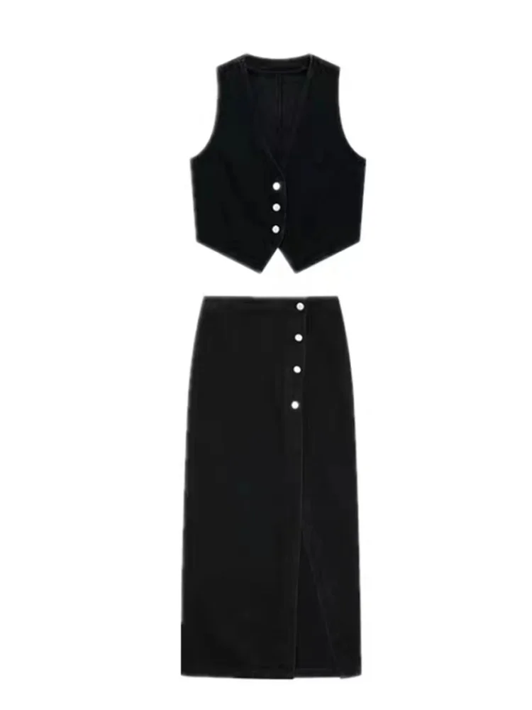 Женские джинсовые юбки из двух предметов однотонные топы без рукавов на