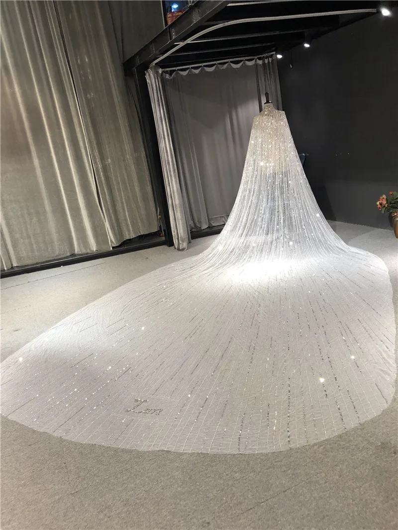 

100%Real Photos High Quality Luxurious Hand Work Beads Wedding Veil 5 Meters White Ivory Bridal Veil Bride Wedding Accessories
