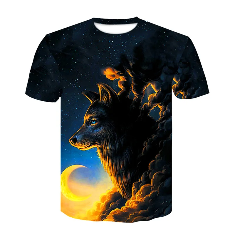 

Print T-shirt Mens 3d T-shirt Moon Wolf T-shirt Short Sleeve Round Neck T-shirt Fashion Casual Brand