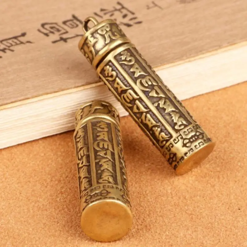 

Brass Cylinder Pendant Keychain Hanging Necklace Jewelry Pill Box Medicine Case Container Bottle Keychains 11*43MM