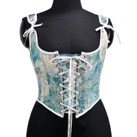 short lace up overbust corset crop top 2022 fashion embroidery straps cami cropped top for women french embroidery bustiers