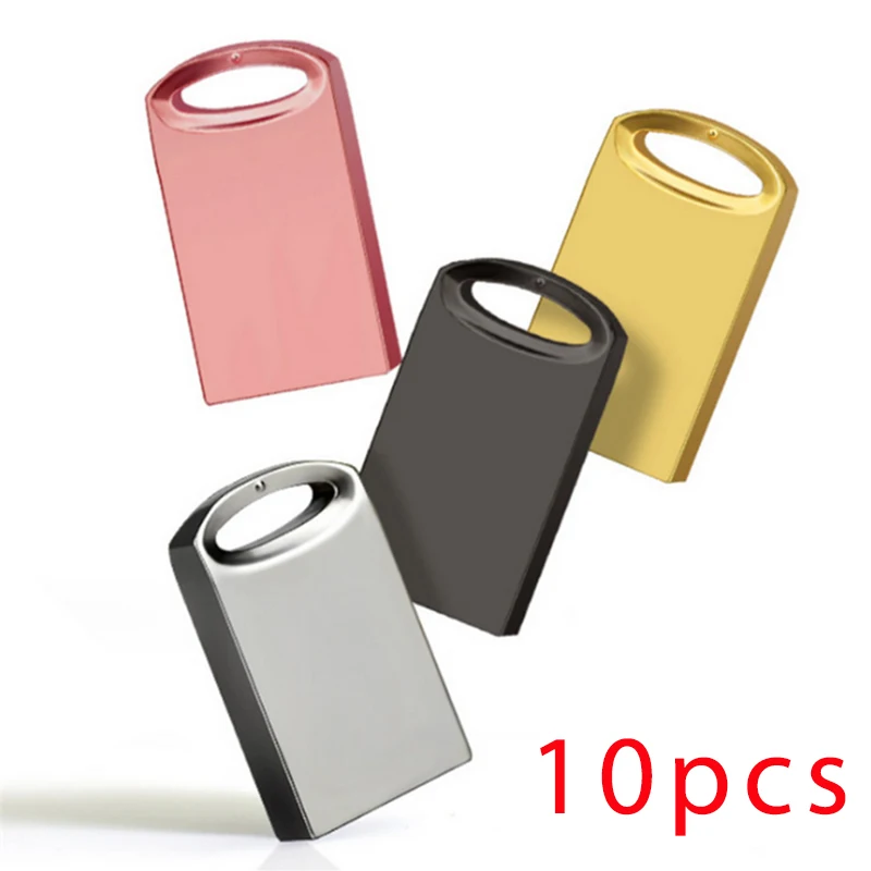 10PCS Mini Metal USB Flash Drives Silver Business Gifts Memory Stick Custom logo Pen Drive Waterproof Storage Devices 32GB 64GB