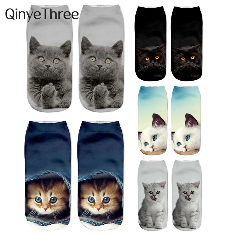 Chaussettes imprimées en 3D pour femmes  nouvelle collection  dessin animé  chaton  unisexe