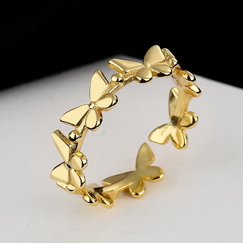 

Vintage 925 Sterling Silver Multi Butterfly Adjustable Rings 18K Gold Plated Minimalist Jewelry Free Shipping