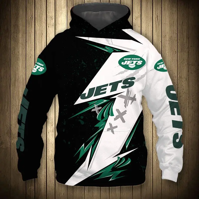 

Fashion New York Men's casual 3D sweatshirts Classic black and white stitching green flower letter printing Jets hoodies