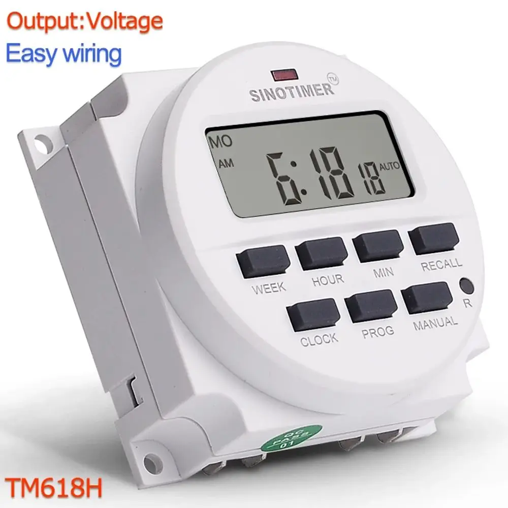

TM618H DC 12V 24V AC 110V 120V 220V 230V Volt Voltage Output Digital 7 Days Weekly Programmable Timer Switch Time Relay Control