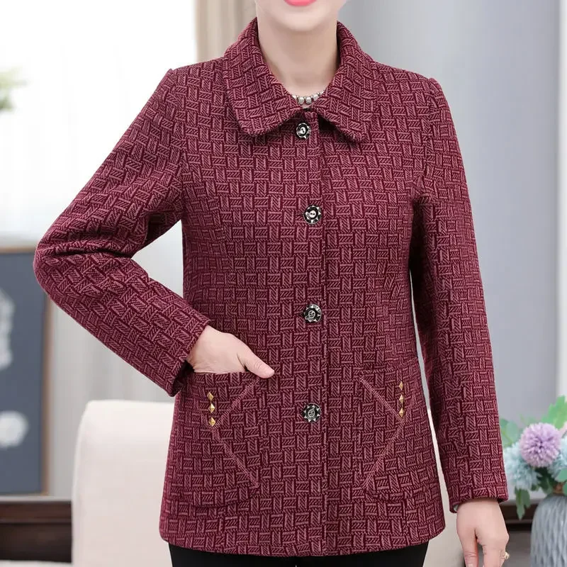 Женское короткое пальто среднего возраста для пожилых людей модная клетчатая