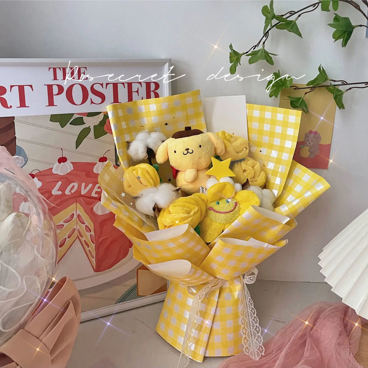 Sanrio Kawaii аниме мультяшная кукла Hello Kitty букет с помпонами Cinnamoroll Kuromi My Melody Girl милые