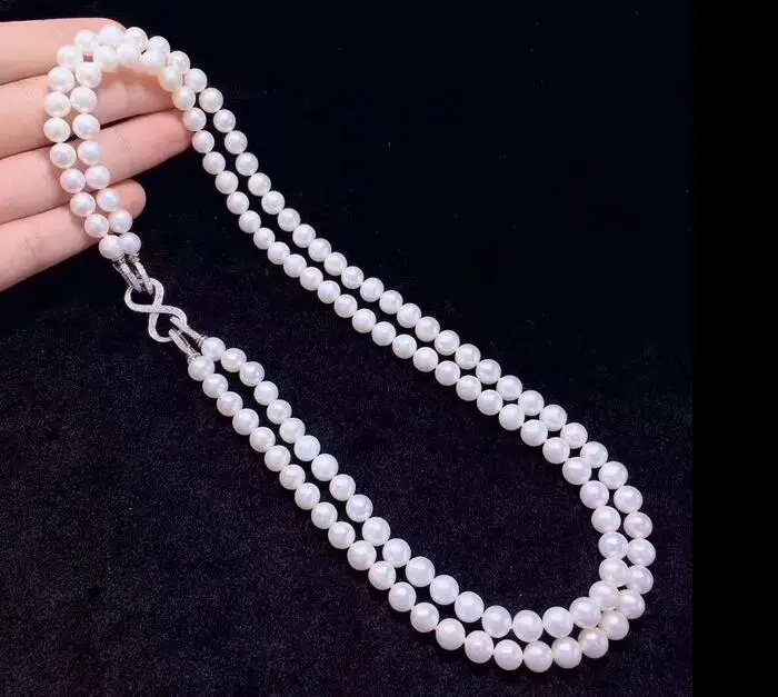 

2row 8-9mm White Fresh Water Cultured Pearl Necklace 18"-19"