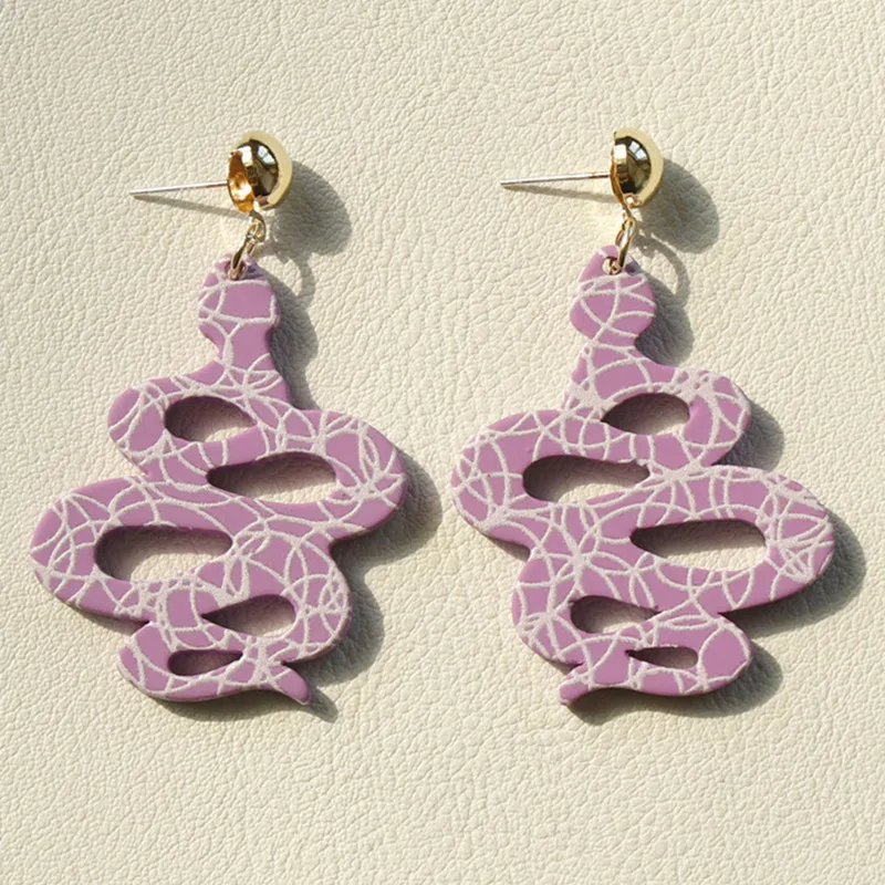 

1Pair Purple Snake Drop Earrings Geometric Twisted Snake Dangle Earrings for Women Girls Clay Earrings Fashion Jewelry Gifts