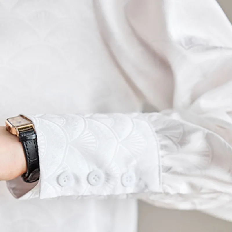 Женская Офисная рубашка с длинным рукавом элегантная повседневная белая