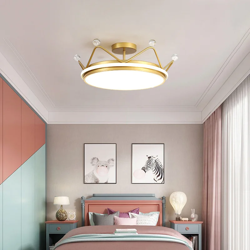 

Pink Crown Ceiling Lamp Modern Simple Bedroom Chandelier Nordic Creative Boys and Girls Princess Children's Room Crystal Lamp