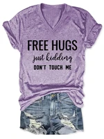 lovessales womens free hugs just kidding dont touch me sarcastic funny shirt v neck short sleeve 100 cotton t shirt