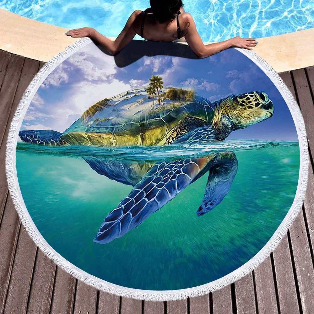 

Towel Beach Towel Shawl Fast Drying Swimming Gym Camping Big Round Beach Sea Turtle 3D All Over Printed Beach Towel 01