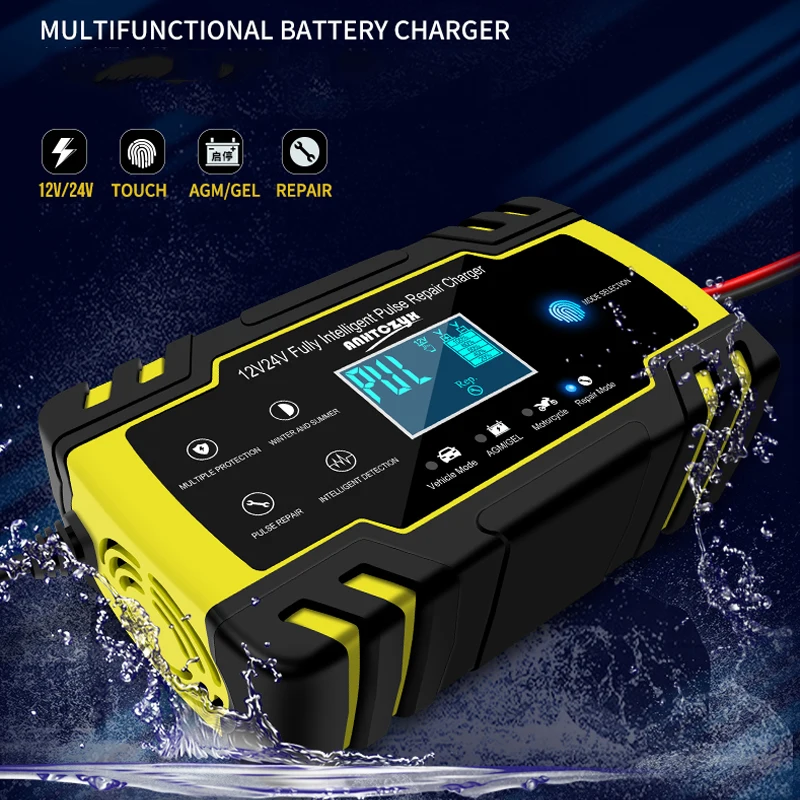 12V 24V 8A Car Battery Charger Touch Screen Pulse Repair LCD Battery Charger For Car Motorcycle Lead Acid Battery Agm Gel Wet