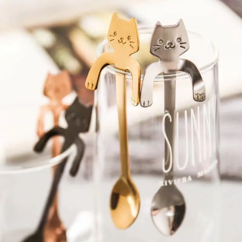 

Cute Cat Coffee Spoon Stainless Creative Cat Spoon Teaspoon Dessert Snack Scoop Ice Cream Mini Spoons Tableware Kitchen Tools