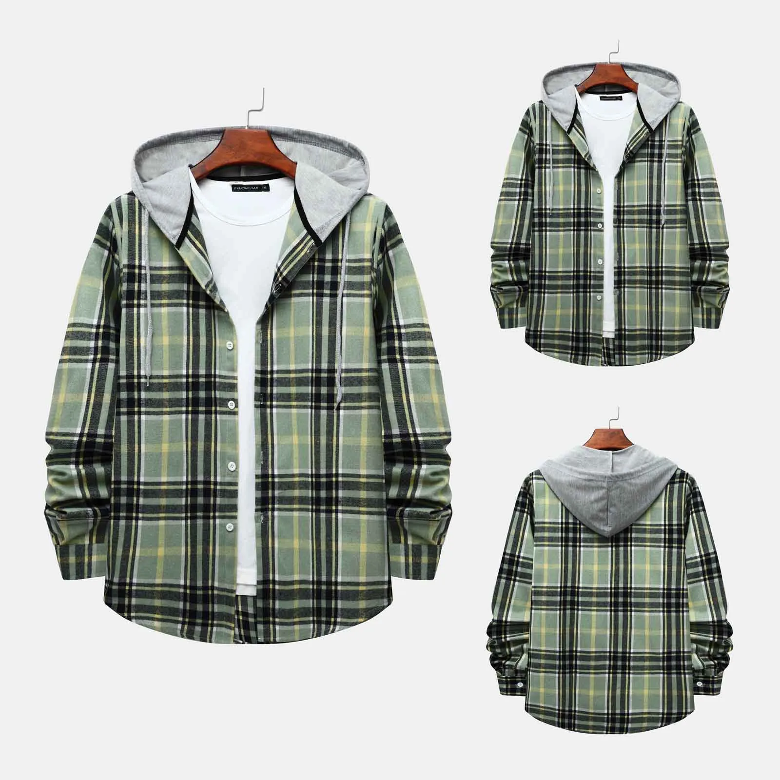 

Men Tee Shirts Pack Men Autumn And Winter Casual Shirt Plaid Print Hooded Collar Long Sleeve Leotard Men Mens Bodysuit Shirt