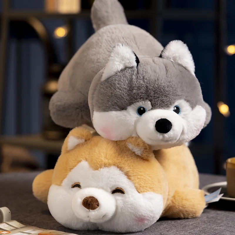 40/50cm Furry Shiba Inu & Husky Plush Toy Lying Dog Stuffed Soft Animal Pillow Cushion Baby Appease Soft Toys Kids Children Gift