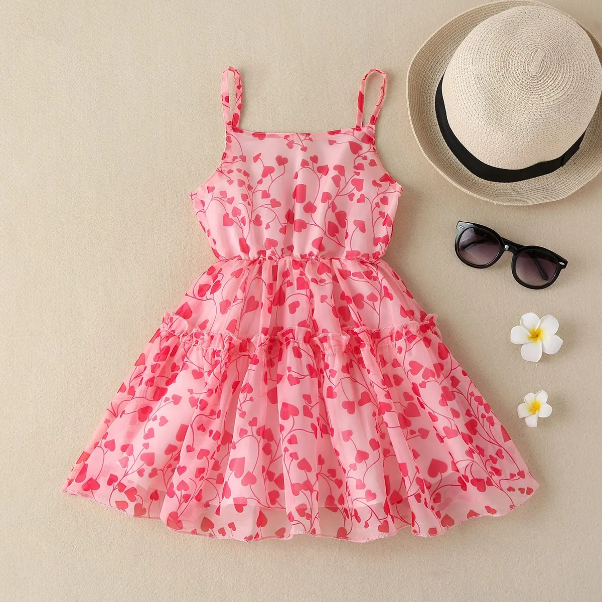 

2-7 Years Old Suspender Cami Dress For Kids Girl