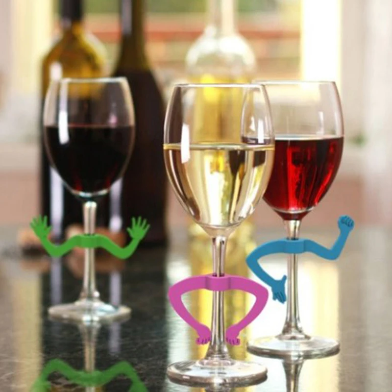 

6Pcs Palm Cup Wine Glass Marker Silicone Wine Drink Markers Wine Identifiers For Party Random Colors Bar Kitchen Gadgets