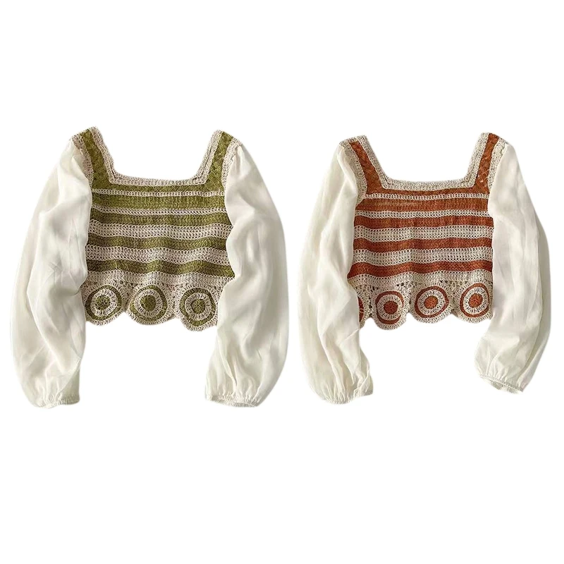 

All-match Women Loose Fit Tops Summer Casual Shirts Long Sleeve Square Neck Crop Tee Boho Shirts Matching Blazer Jacket