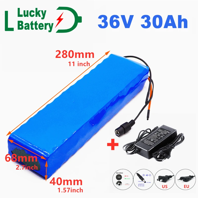 Lucky 36V ebike Battery 30000mAh Lithium Battery Pack 18650 500W High Power and Capacity 42V Motorcycle Scooter with Charger
