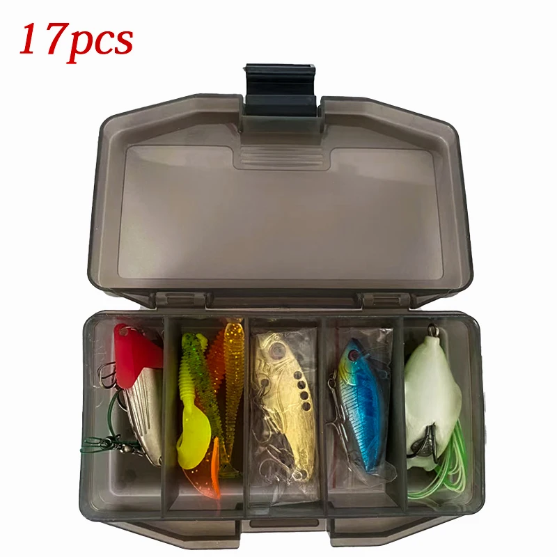 

17pcs Fishing Tackle Boxes Fishing Lure Box Kit VIB Swim Bait Worm Minnow Metal Lure Frog Fishing Accessories Fishing Tackle Box