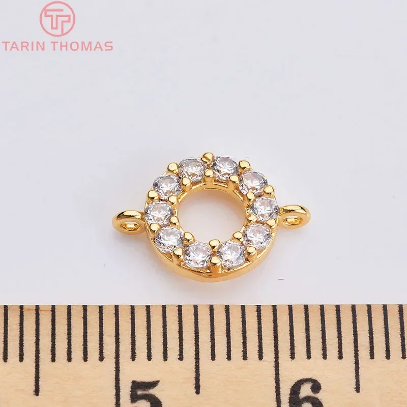 (1851) 4 шт. 24 К позолоченная латунь с цирконом круглый круг 2 отверстиями разъем