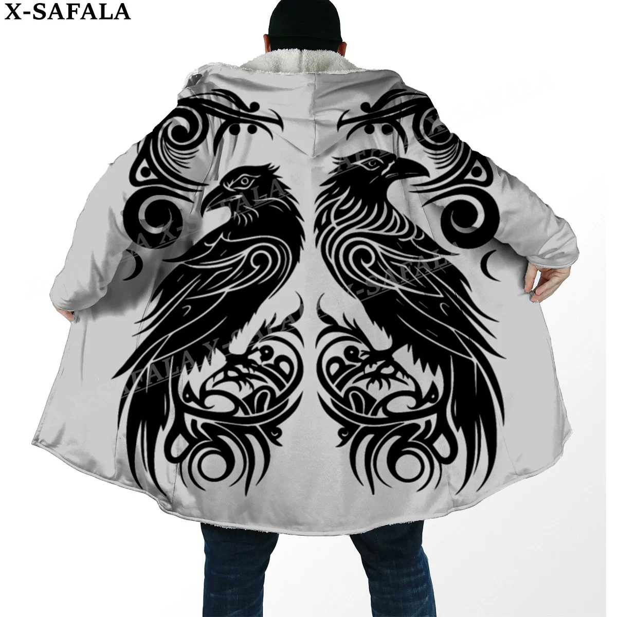 Мужская ветрозащитная плащ с капюшоном и 3D-принтом в стиле викингов