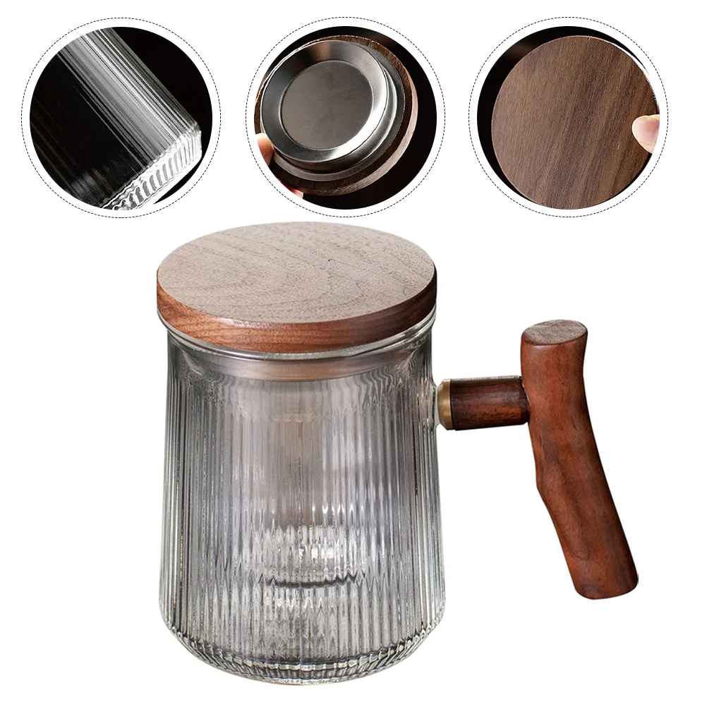 

Vertical Stripe Tea Cup Tumbler Infuser Glass Cups Lid Steeping Lids Mug Pretty Glasses