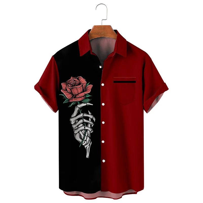 

Rose Printing Men‘s Short Sleeve Tee Shirt Men Oversized Blouse Tops