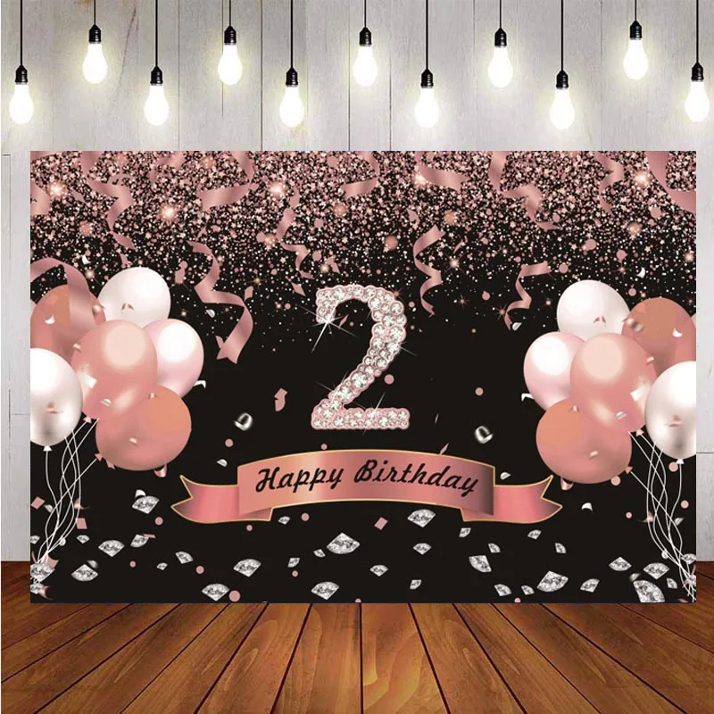 

Розовый фон для фотосъемки с изображением вечеринки в честь Дня Рождения Девочки воздушный шар Корона пользовательский фон для фотосъемки баннер для фотостудии