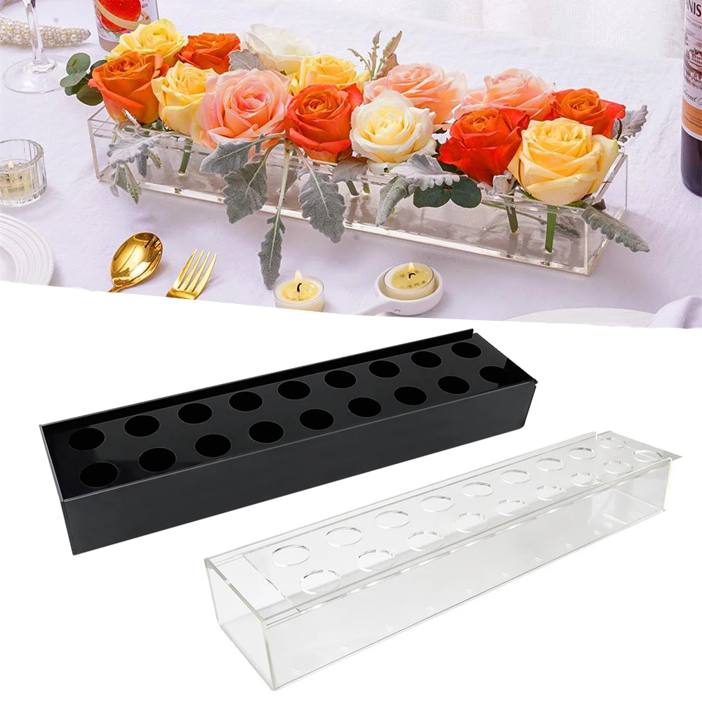 

Clear Acrylic Flower Vase Rectangular Floral Centerpiece for Dining Table Wedding Valentine's Day Decor Gifts Box with Light