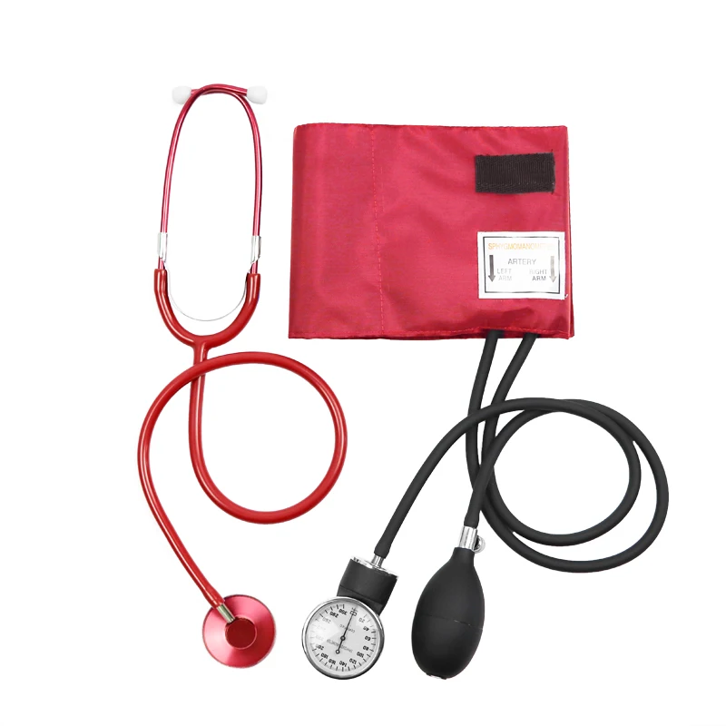 

Red Manual Medical Blood Pressure Monitor Meter BP Cuff Manometer Upper Arm Aneroid Sphygmomanometer with Cardiology Stethoscope