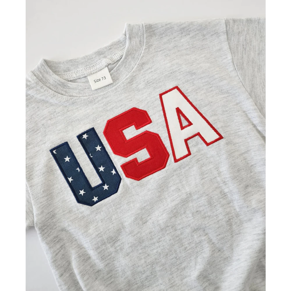 Baby Boys USA Patch T-Shirt Romper Newborn Bebe Short Sleeve Casual Loose Sweatshirt Onesie Toddler Girls Romper 0-24M Jumpsuits images - 6