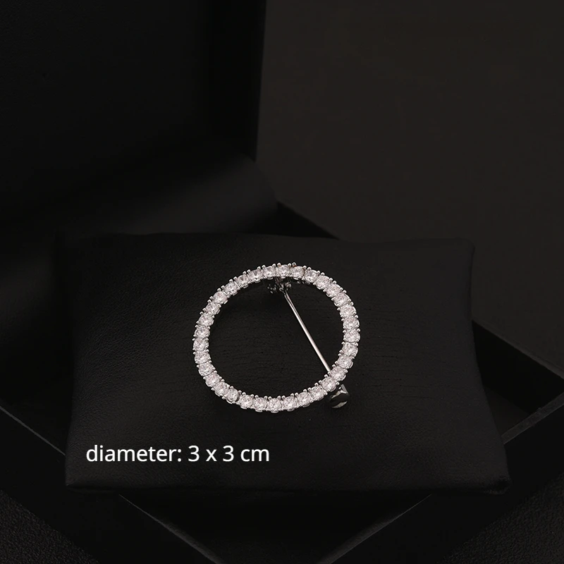 Shining Round Brooch Women's Korean-Style Simple All-Match Luxury Accessories Cardigan Neckline Anti-Exposure Fixed Clothes Pins