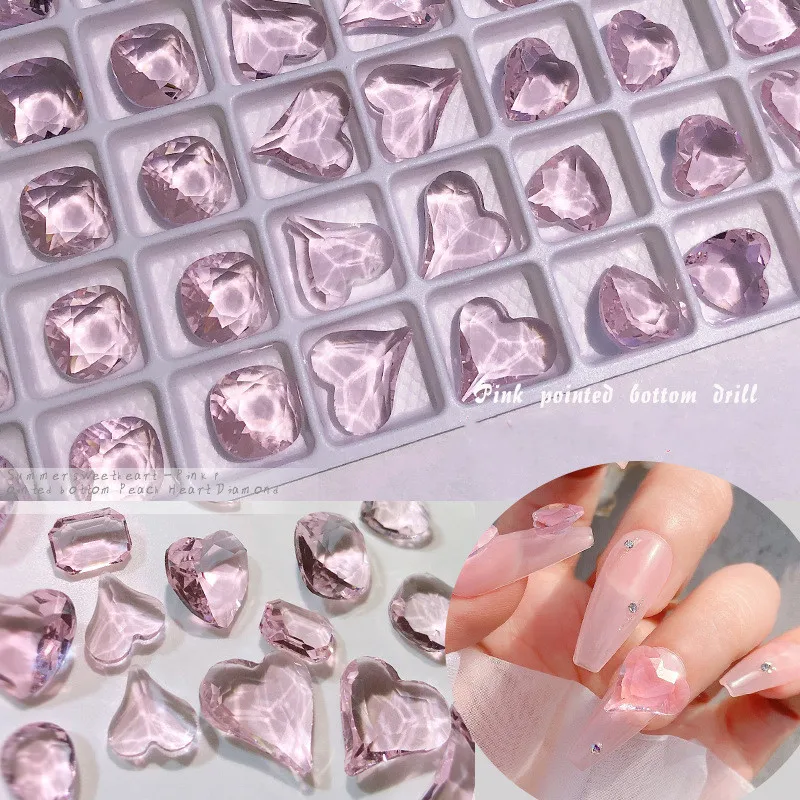 

100pcs 3D Transparent Pink Love Heart Crystal Nail Art Decoration Clear Resin Nail Charms Rhinestone Jewelry for Blush Manicure