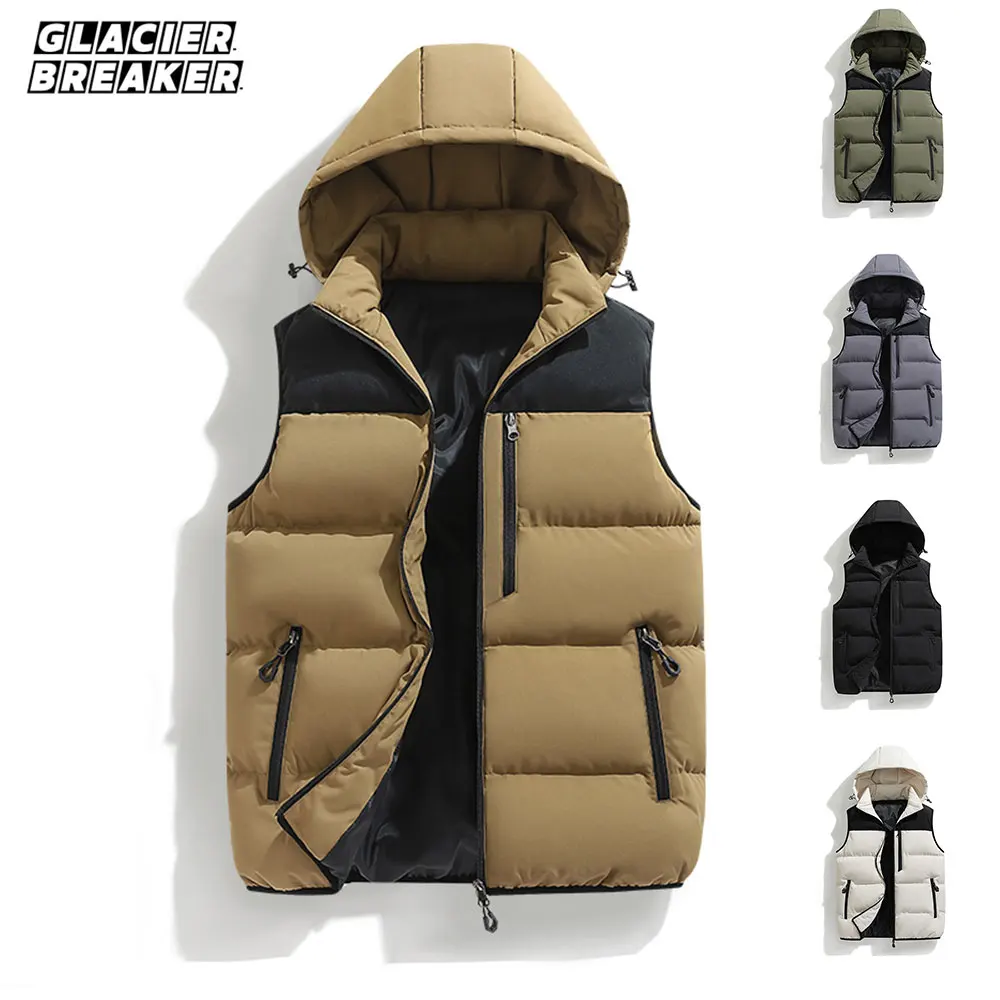 Мужской модный пуховой утепленный жилет без рукавов с капюшоном на весну и осень