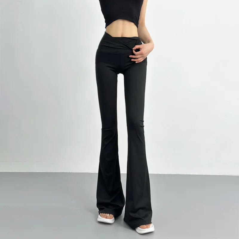 Summer Cross Fit TVVOVVIN Versatile Casual Yoga Pants with High Waist Elastic Slim Slimming Flared Hips Straight Leg Pants 3LIW