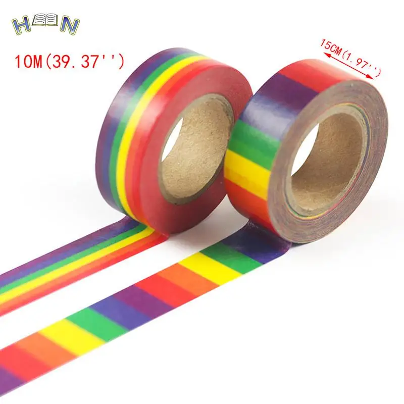 

10m Rainbow Color Sticky Tape Photo Album Scrapbooking Decor Adhesive Washi Tape School Supplies Stationery Tape Masking Tape