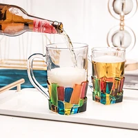 painted contrasting color beer mug household tea mug bar glass drink cup large capacity with handle mug kitchen drinking utensil