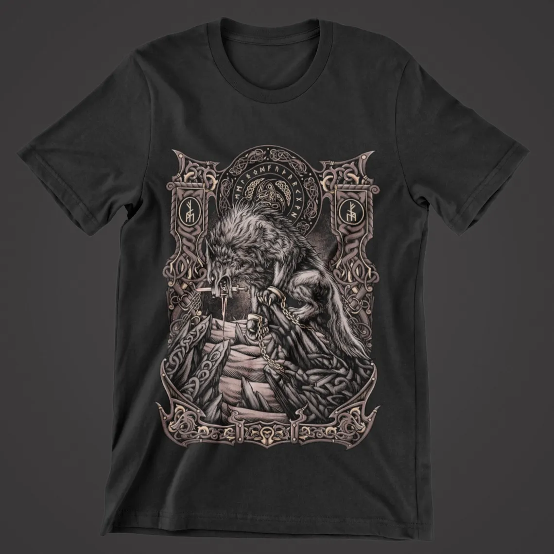 Скандинавская языческая мифологическая Футболка с волком Fenrir 100% хлопок круглый